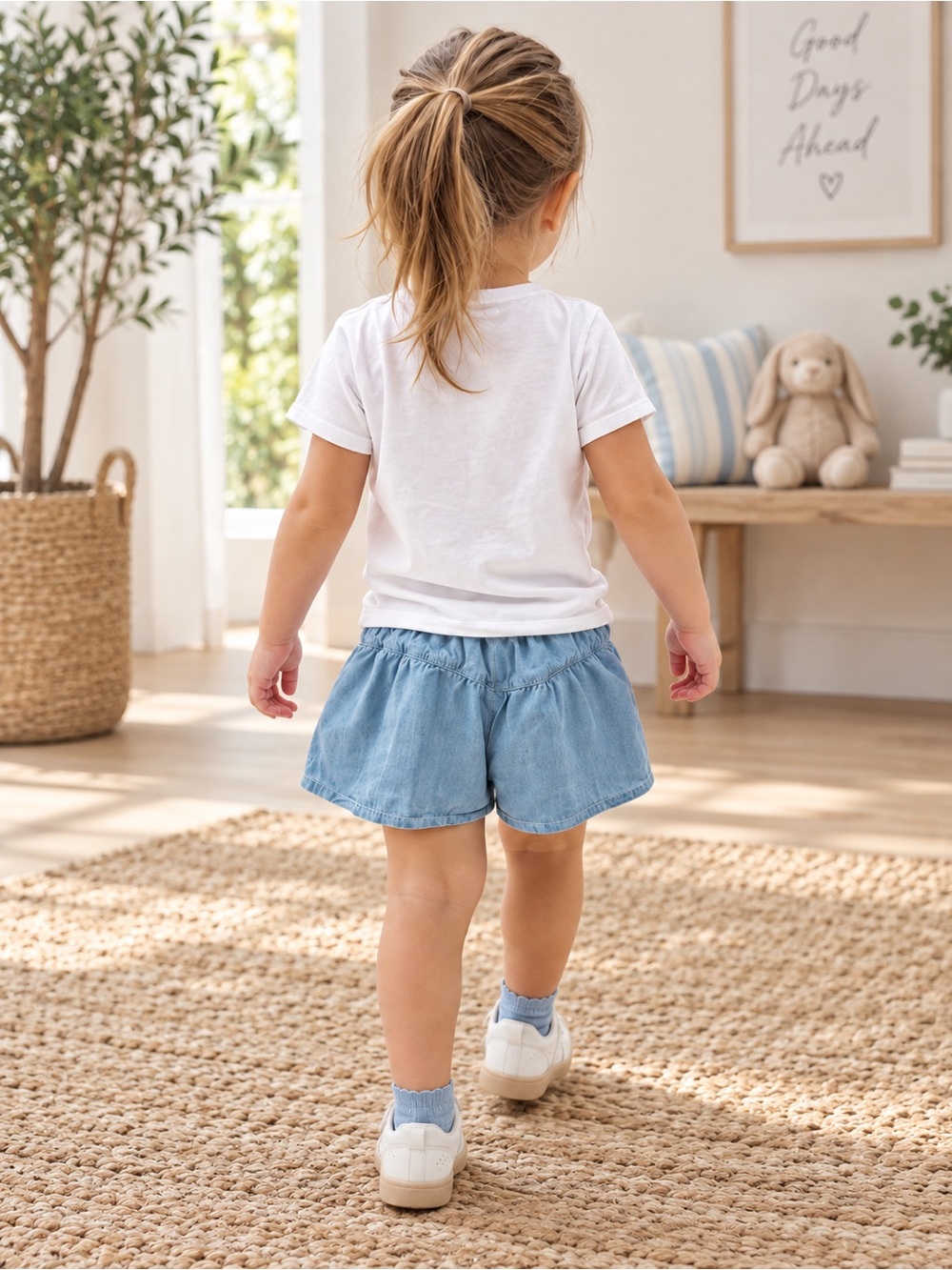 Calvin Klein Jeans Toddler Girls Light Blue Denim Kids Skort-Style Shorts - 2T